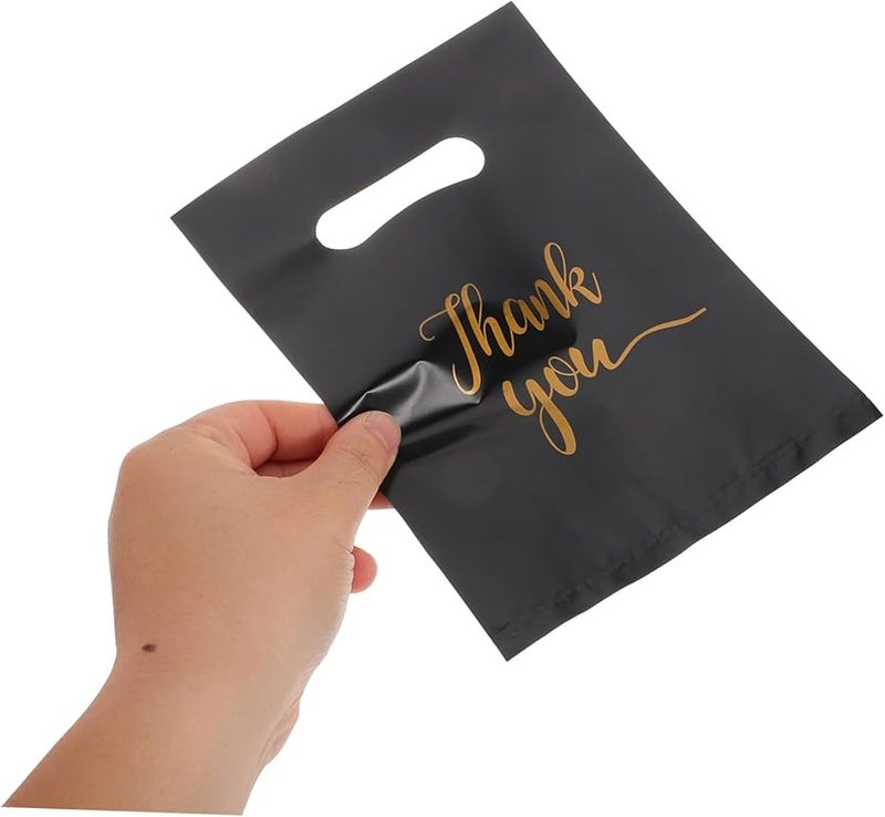 Large Black Plastic Gift Bag Handles 100 Pieces Present Wrapping Thank You Bags - Image 3
